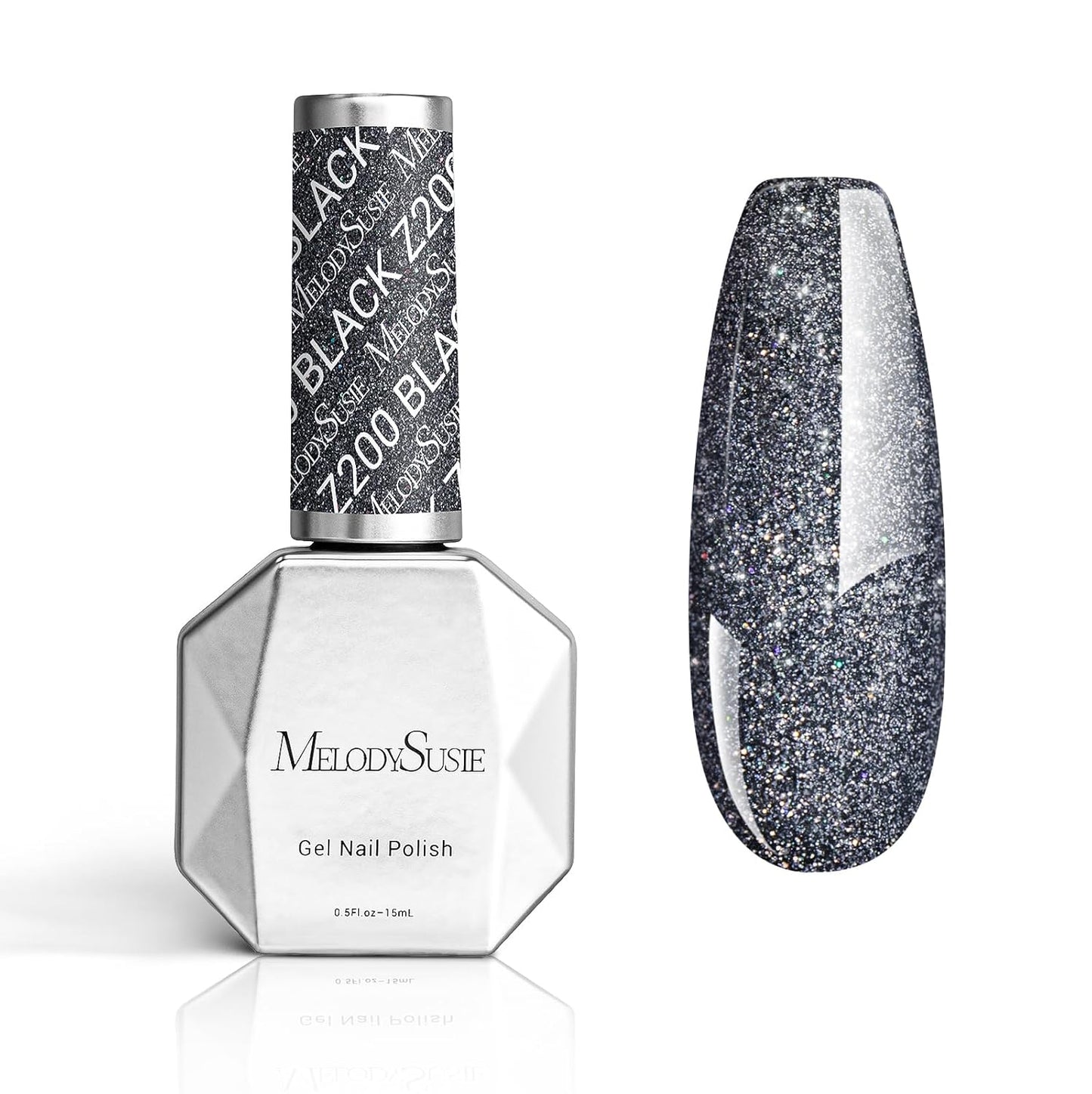 MelodySusie Sliver Glitter Gel Nail Polish,0.5fl oz Black Gray Glitter Nails Soak Off UV LED Sparkle Glitter Gel Polish Gift for Women Nail Art Manicure Salon DIY Nail Design Decoration at Home-z200