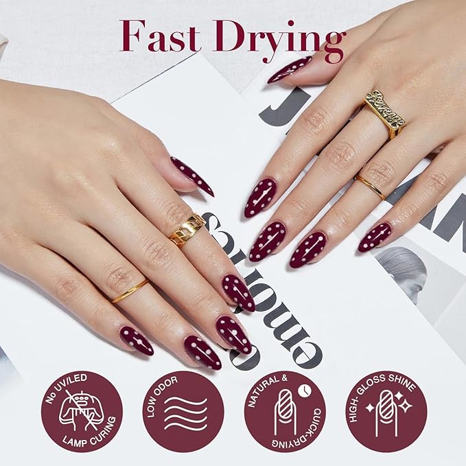 AZUREBEAUTY Dark Red Nail Polish, Quick Dry Nail Lacquer Natural Strengthening Treatment Kit DIY Salon at Home Women Gifts 0.34 fl oz