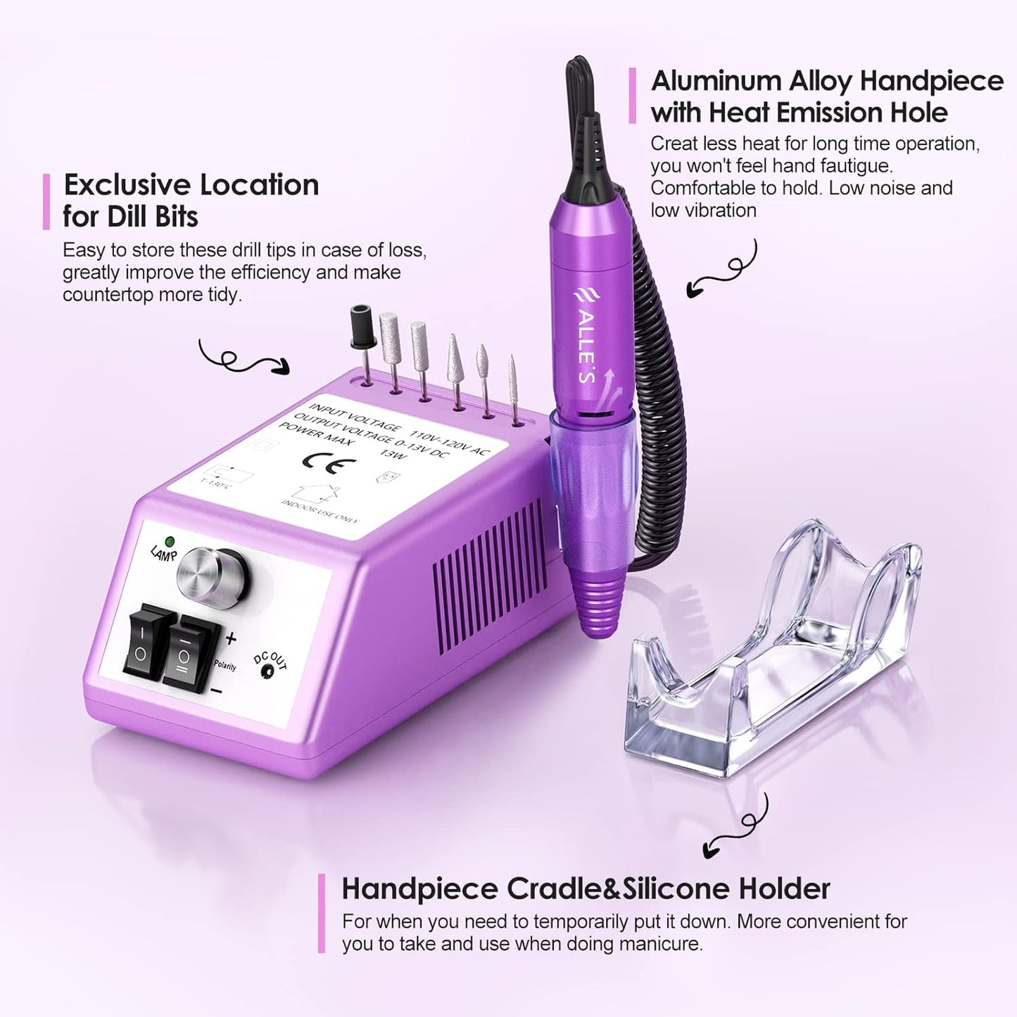 20000 RPM Professional Nail Drill Machine Efile Electric Nail Filer Kit for Finger Toe Nails, Acrylic Gel Dip Nails, Manicure Pedicure Drill with 6Pcs Bits and 106Pcs Sanding Bands, Purple