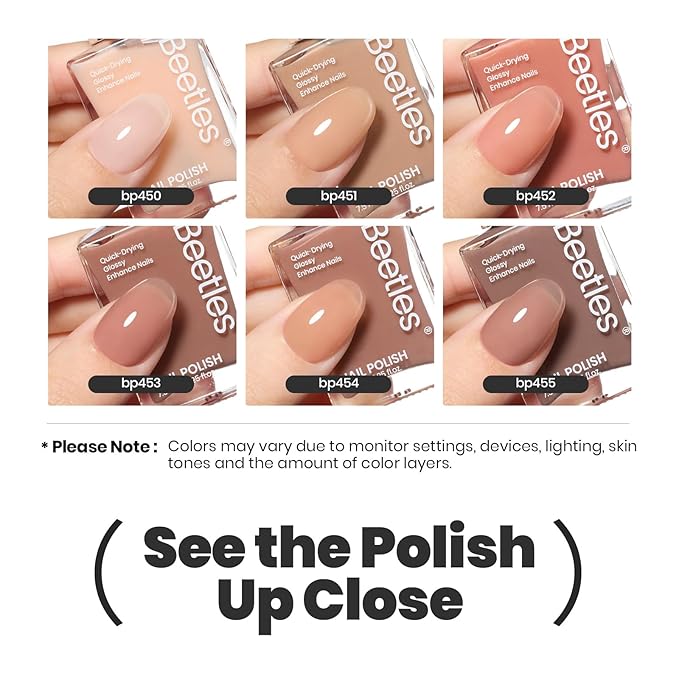 Bettles Jelly Nail Polish Set - Twilight Nude 6 Colors Quick Dry Nail Polish Kit Sheer Nude Pink Brown Regular Neutral Colors Nail Lacquer DIY Manicure Art Salon Fall Gift for Women