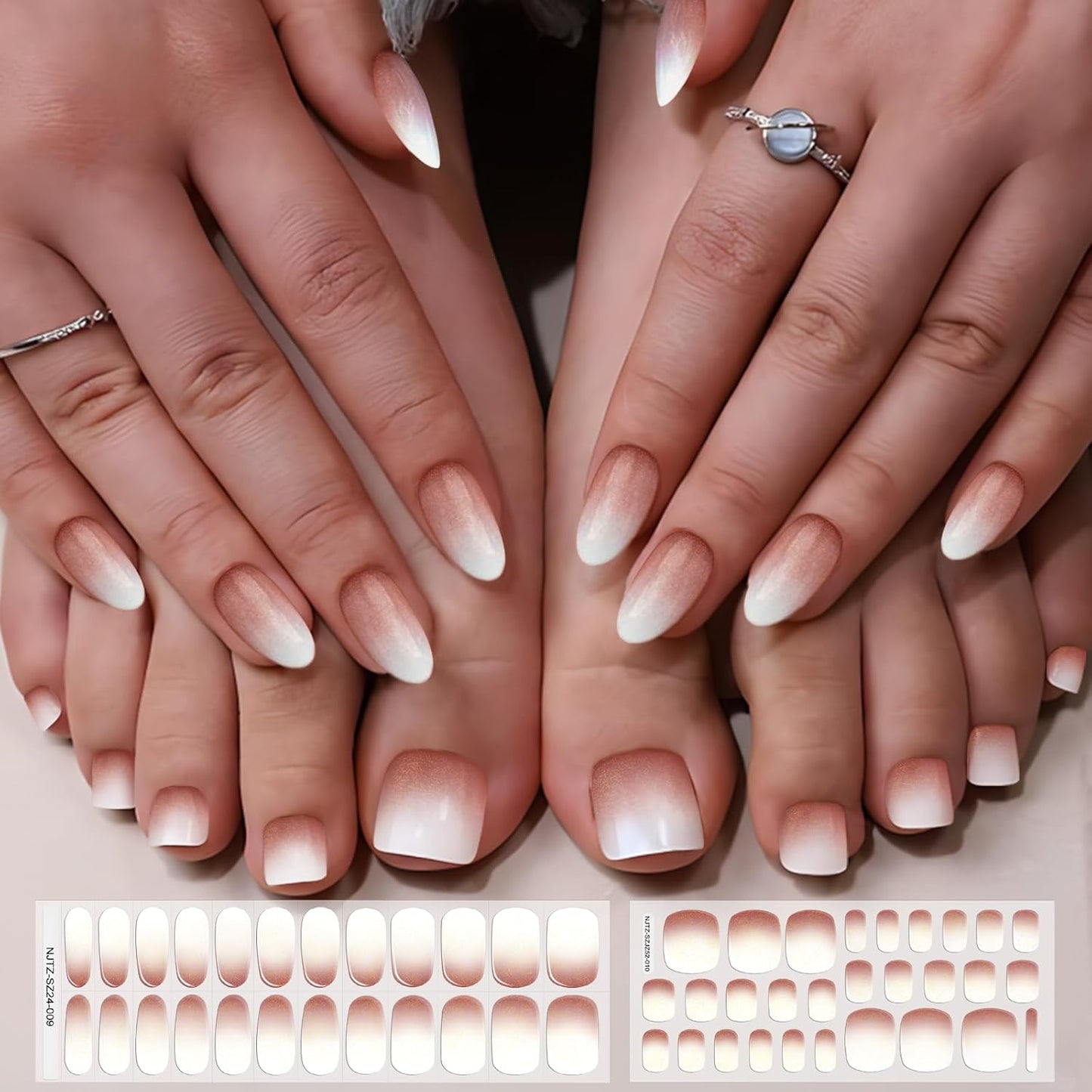 EBANKU 52Pcs Semi-Cured Gel Nail Strips Toes for Toes Real Gel Nail Polish Sticker, Long-Lasting Toenail Stickers Salon Nails at Home Requires UV Light with Nail File&Stick(Chrome )