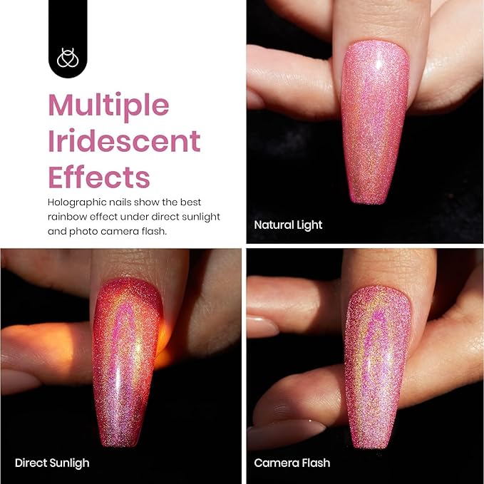 Beetles Pink Glitter Gel Polish – Paradise Twilight Gel Nail Polish, Reflective Glitter Shimmer Pink Flash Dimond Mermaid Unicorn Effect Soak Off UV LED 15ml