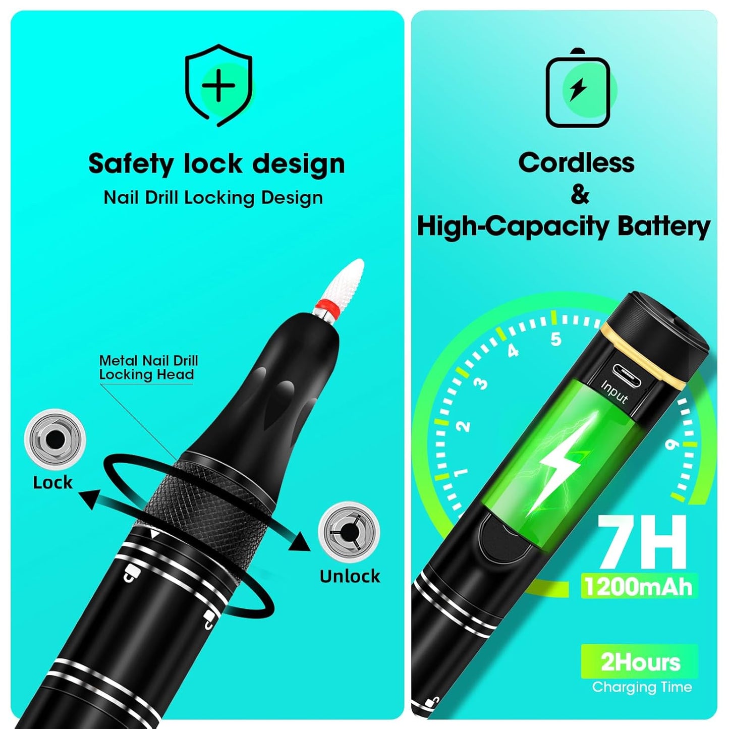 Nail Drill Cordless 35000RPM Rechargeable Professional Electric Nail Drill Kit Wireless Nail File Drill Acrylic Drill for Acrylic Gel Nails Manicure Pedicure Polishing Remover