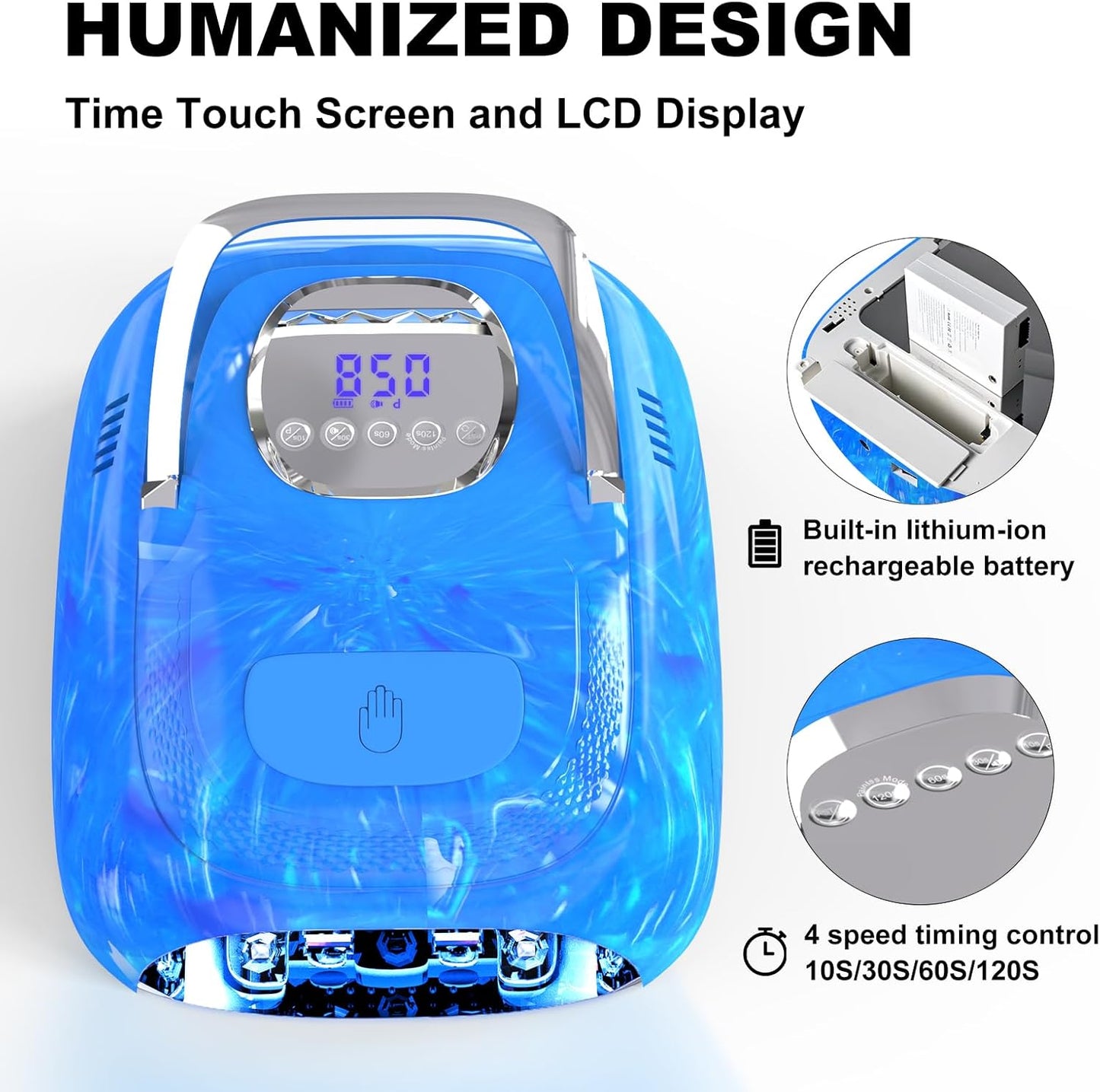 LimeGirl Cordless Nail Lamp, 72W Powerful UV LED Nail Dryer with Replaceable Lamp Beads & Battery, UV Light for Gel Polish, Rechargeable & Portable for Salon & Home (Rendering Blue, One Battery)