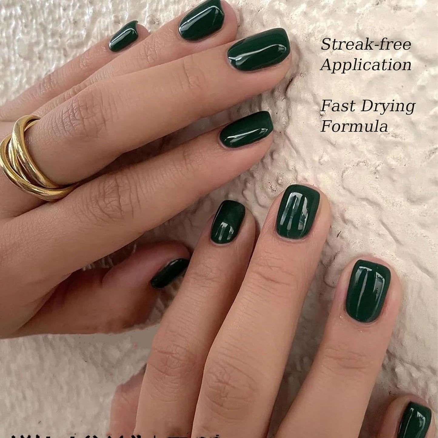 COSMOO Dark Green Quick Dry Nail Polish, Vegan Chip-Resistant Long-Lasting Nail Lacquer for Nail Art Varnish, 0.34 fl oz (Green 1)