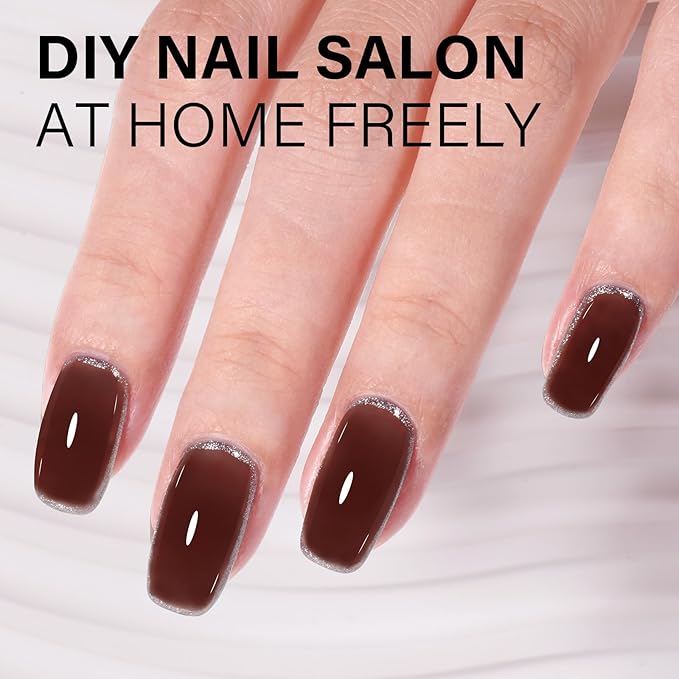 AILLSA Brown Jelly Gel Nail Polish Dark Cocoa Translucent Gel Polish Amber Color Fall Gel Polish Long Lasting Chocolate Coffee Nails Soak Off U V Gel for Nail Art at Home Valentine Gift 0.51 Oz GB131