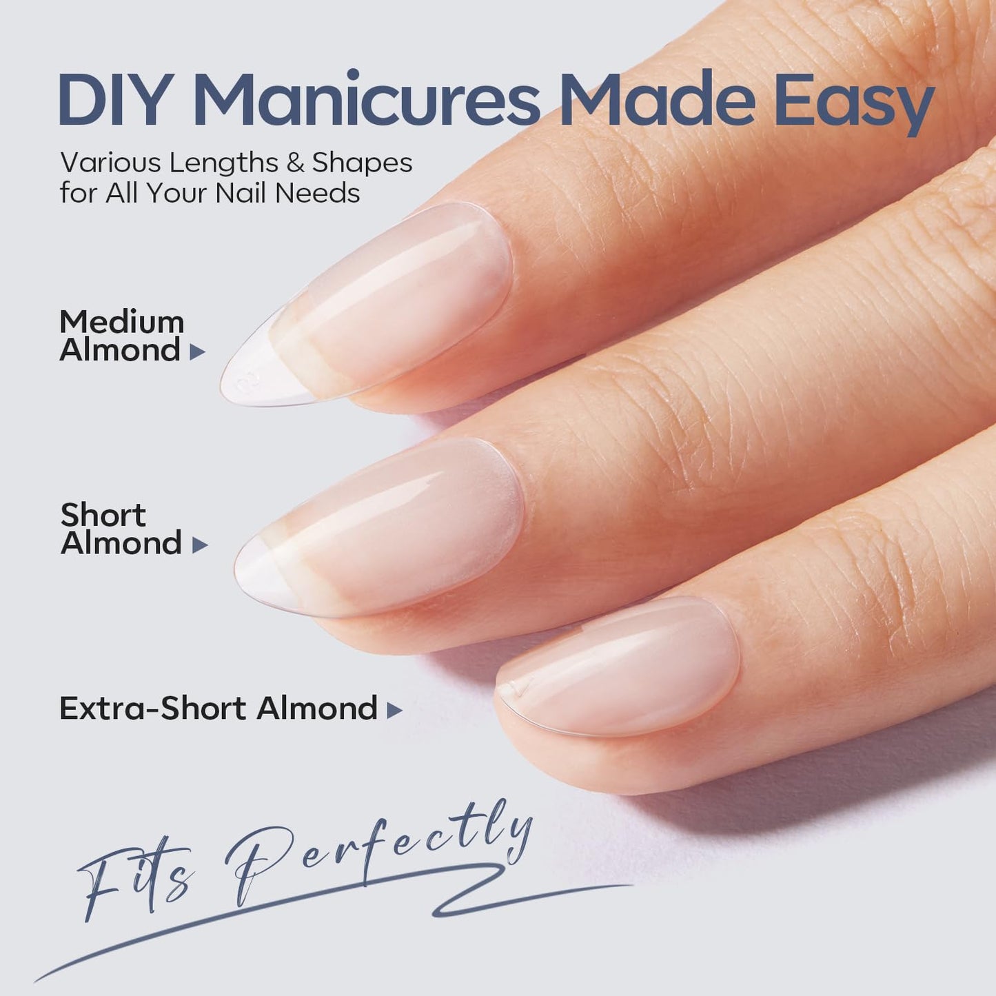 Modelones Medium & Short & Extra Short Almond Nail Tips - Multi-type 3 Styles Set Gel Tips Half Matte Full Cover Clear Acrylic Gel Kit Fake Nails for Extension DIY Salon 450Pcs 15Sizes