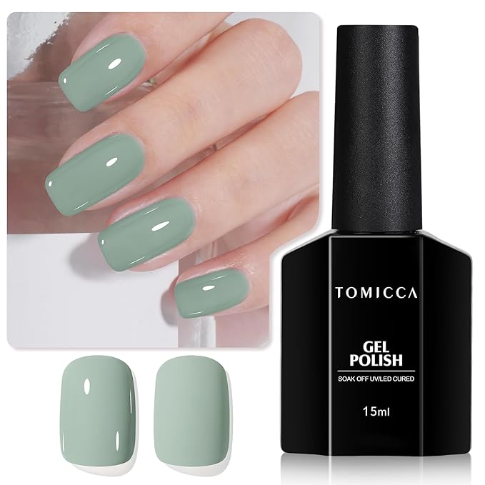 TOMICCA Sage Green Gel Polish, Emerald Olive Green Nail Polish, Soak Off UV Cure Eucalyptus Pastel Gel Polish for Nail Art Manicure Salon DIY