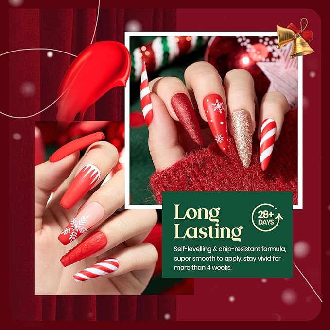 Beetles Christmas Gel Nail Polish – Candy Cane Gel Polish Set, 6 Color Burgundy Red Glitter White Silver Winter Snow Holiday Sparkle Manicure Kit Soak off Uv Nail Art Design Gifts for Women