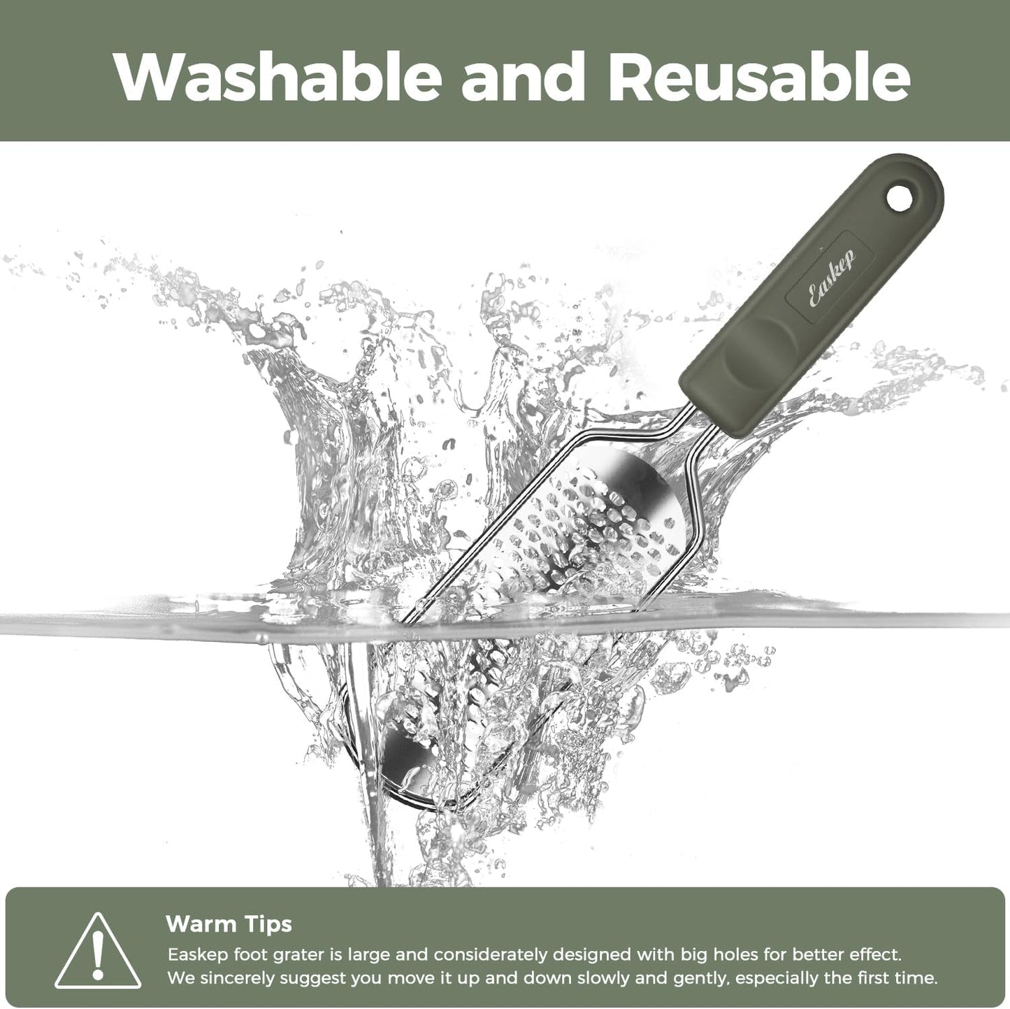 Foot File Foot Scrubber Pedicure - Callus Remover for Feet Easkep Professional Grater Rasp Foot Scraper Corns Callous Removers Cracked Dead Skin Remover for Dry and Wet Feet (Grey Green)