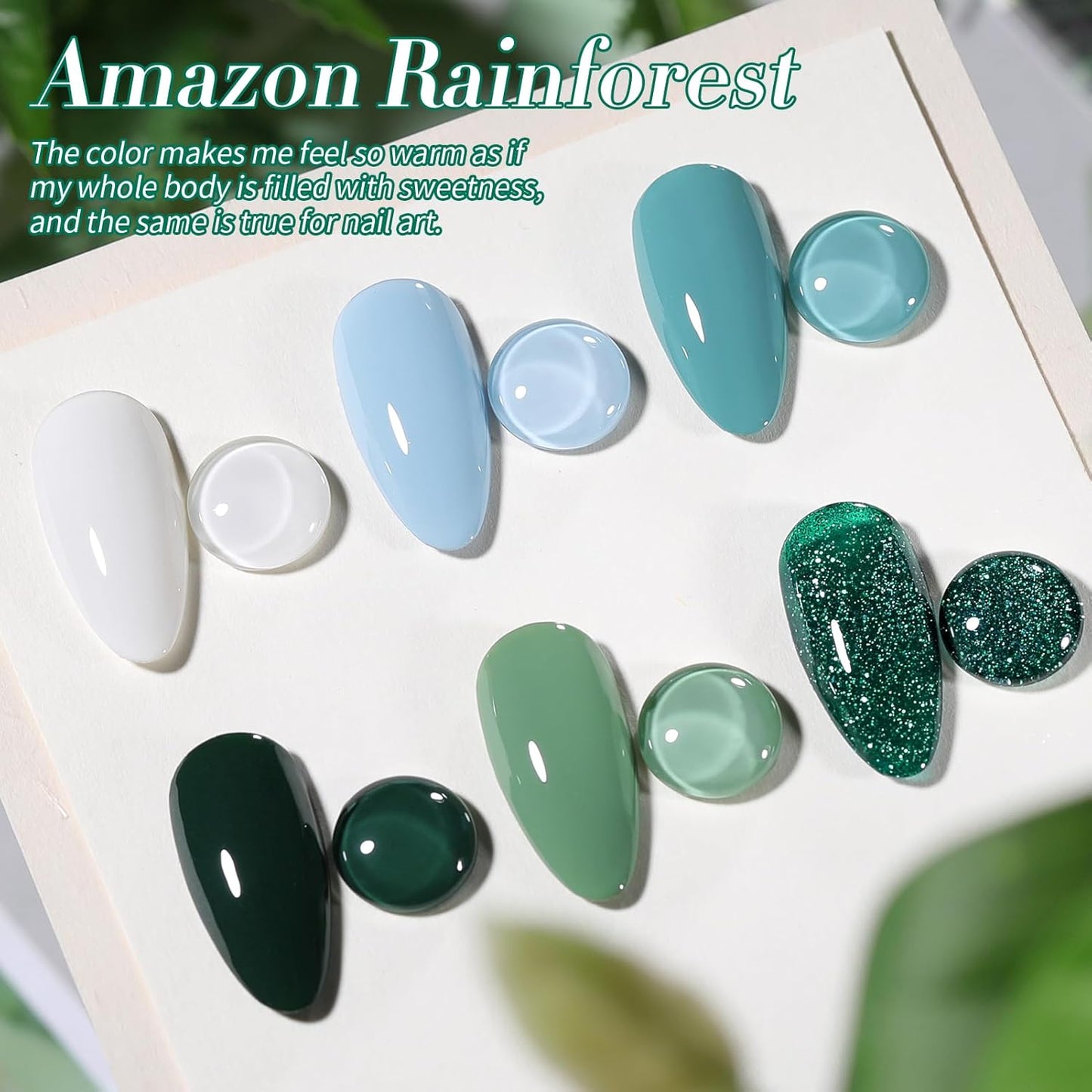 Born Pretty Christmas Green Gel Nail Polish,Light Green to Dark Shades Glitter Blue White Gel Polish Rainforest Saint Paclita's Soak Off U v LED Light Cure for Salon Manicure and Nail Art DIY at Home
