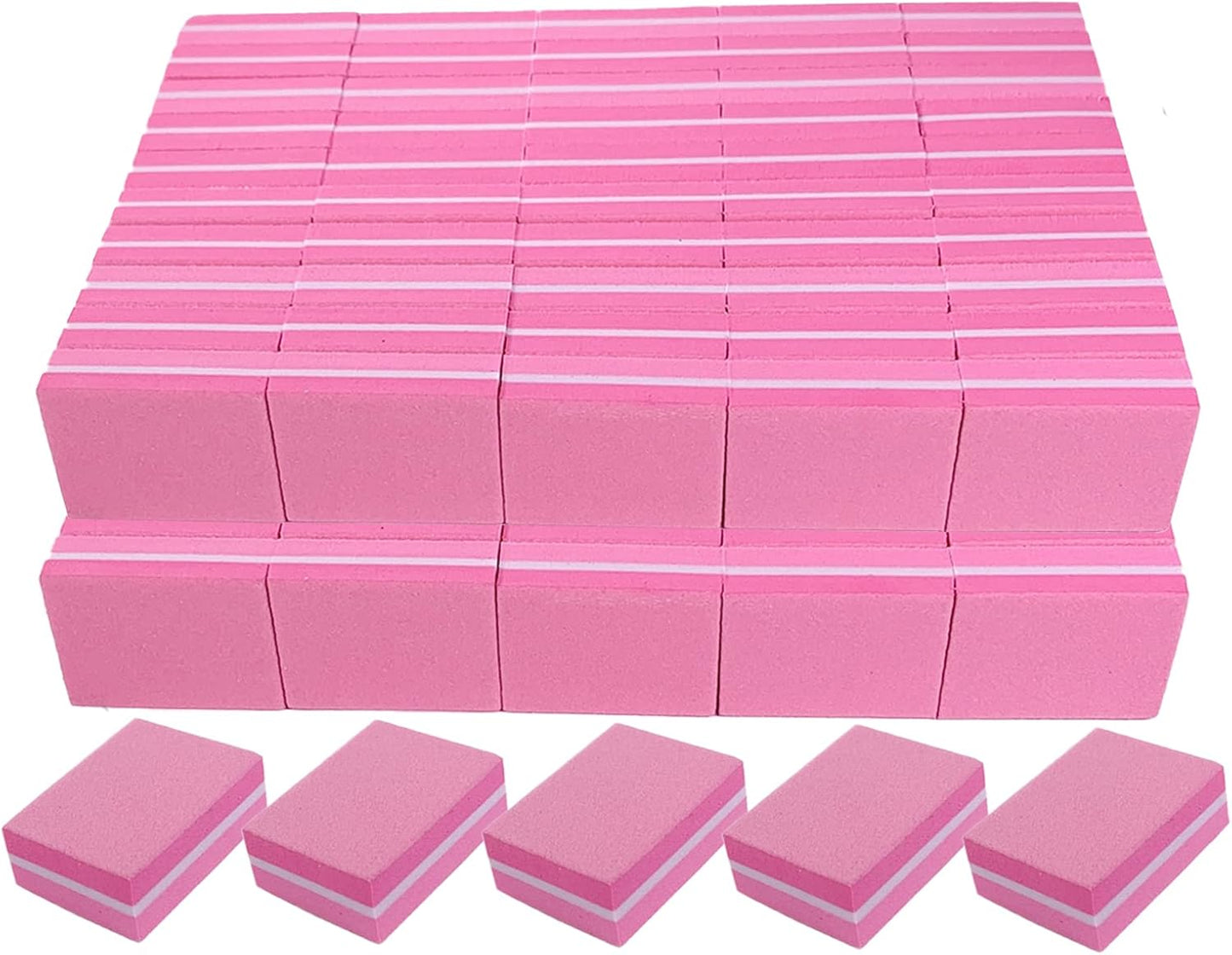 Nail Buffers (100 Pack), Mini Buffer Block Nail File for Acrylic and Natural Nails, 100/180 Grit Nail Buffer Block Bulk Buffing Blocks for Nail Buff Professional Manicure File Blocks Set Hot Pink