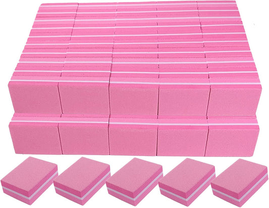 Nail Buffers (100 Pack), Mini Buffer Block Nail File for Acrylic and Natural Nails, 100/180 Grit Nail Buffer Block Bulk Buffing Blocks for Nail Buff Professional Manicure File Blocks Set Hot Pink