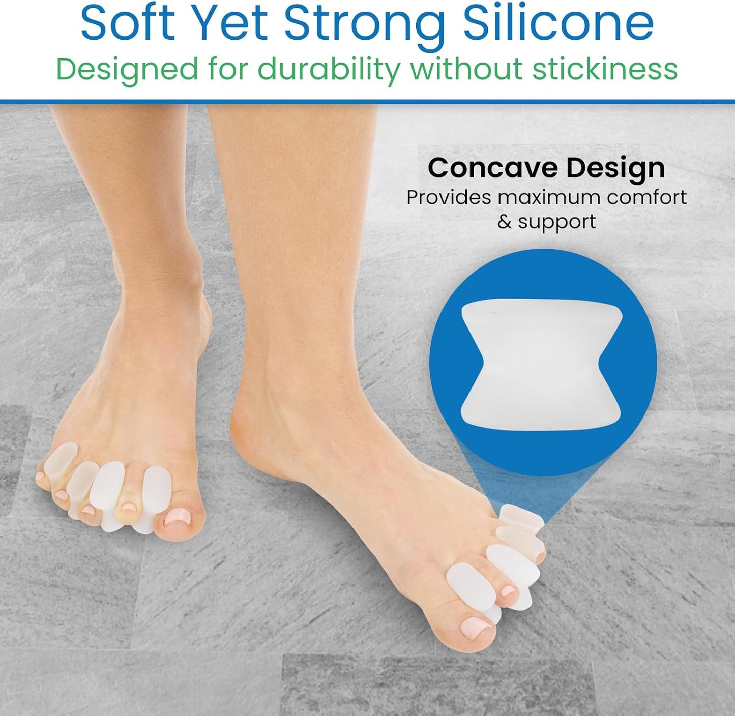 VIVEsole Toe Spreaders for Feet (8 Pack) - Silicone Spacers for Women & Men - Gel Separators for Bunions, Overlapping Toes, Pain Relief - Orthotic Dividers for Athletes, Alignment & Corrector