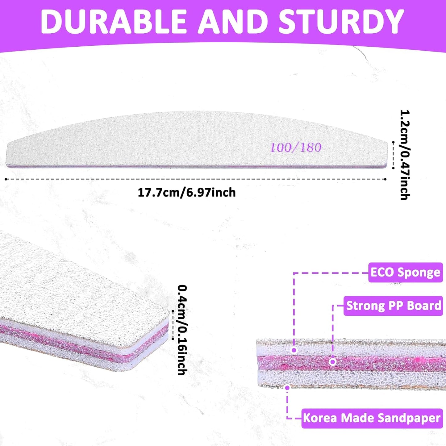 150 Pcs 100/180 Grits Nail Files, Doubled Sided Emery Boards Reusable Nail Files Manicure Tools for Acrylic Natural Toenails Home and Salon