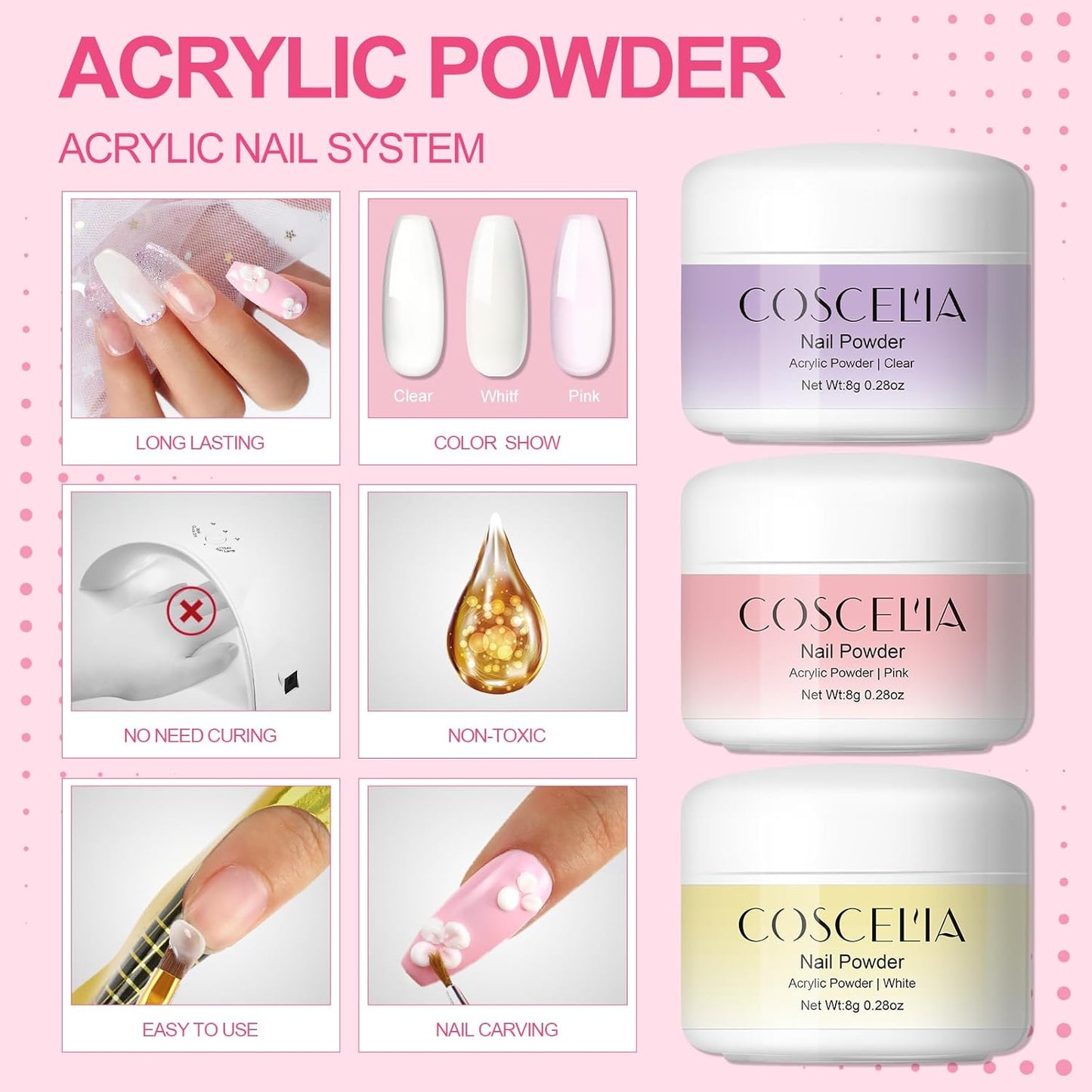 Acrylic Nail Kit for Beginners with Everything Nails Kit Acrylic Set with Drill and U V Light Professional Glitter Powder Decorations Rhinstones DIY Gifts for Women