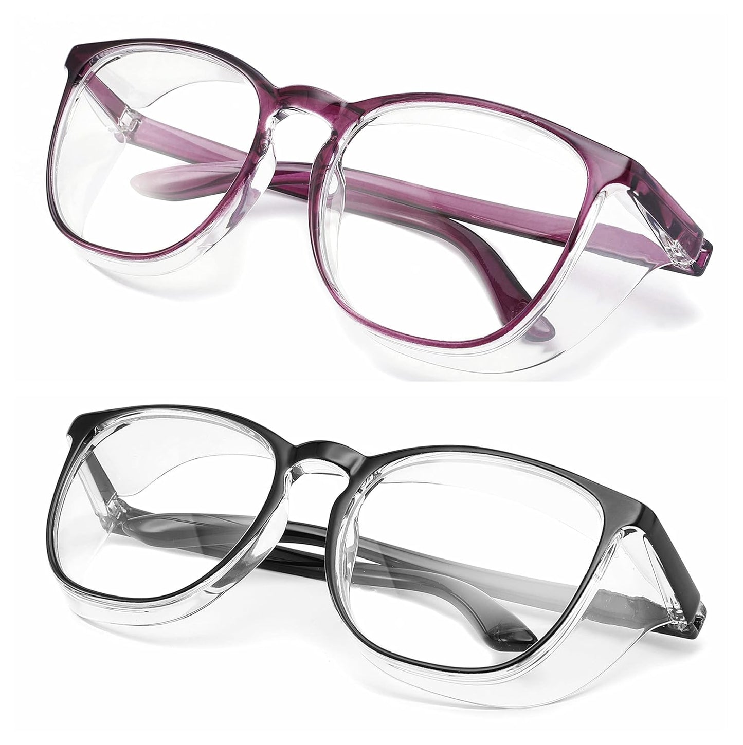 Alsenor Safety Glasses Anti Fog Goggles Protective Eyewear Blue Light Blocking Anti Dust UV Protection Glasses For Men Women (2 Pack (New Purple + Black))