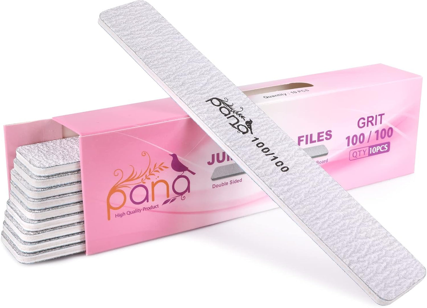 10PCS Jumbo Size PANA Professional Double Sided Nail Files - Zebra, 100/100 Grit - Emery Board Nail Buffering File Manicure Pedicure Nail Polisher Washable