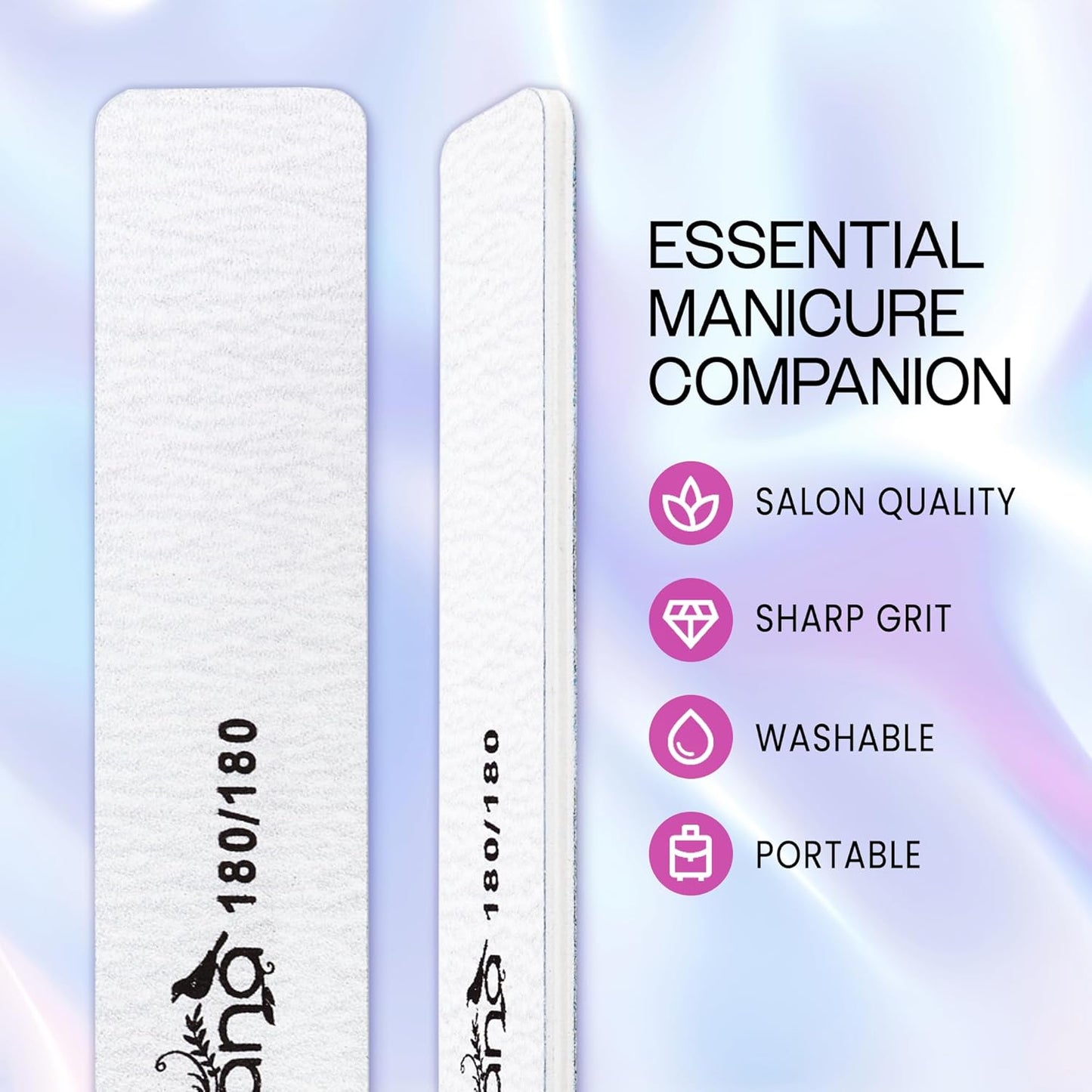 10PCS Jumbo Size PANA Professional Double Sided Nail Files - Zebra, 180/180 Grit - Emery Board Nail Buffering File Manicure Pedicure Nail Polisher Washable