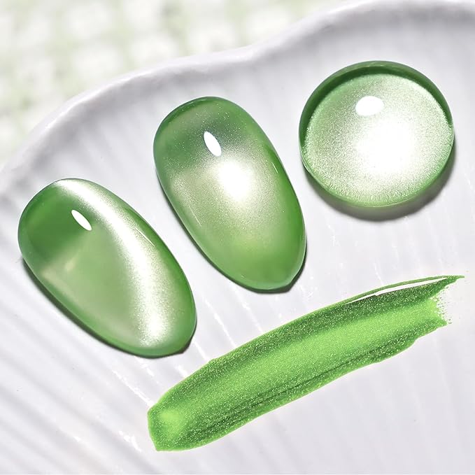 JODSONE Cat Eye Gel Nail Polish 16.5ml Light Green Single Colors for Holographic Glitter Cat Eye with Magnet at Home DIY Need U V Lamp