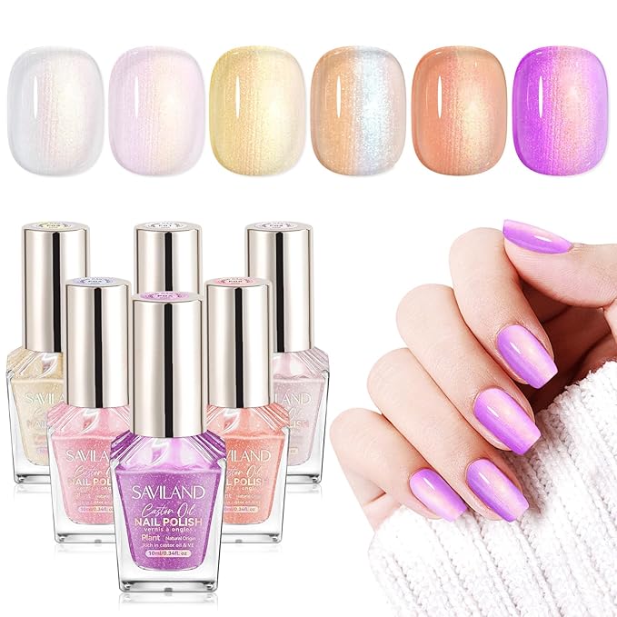 SAVILAND Color Artistry Nail Polish Set : 6 Summer Shimmer Pearl Pink Purple White Mermaid Fingernail Polish, Quick Dry Nail Polish Non Gel Long Lasting DIY Manicure for Finer Toe Nail Art Lover