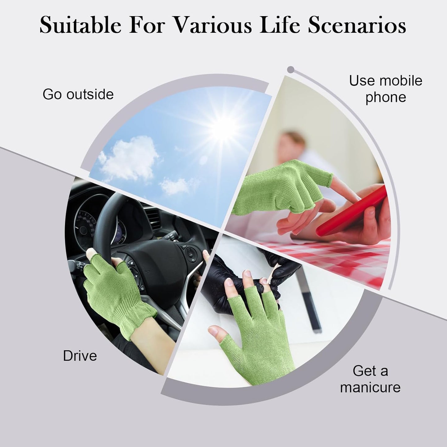 MIG4U Fingerless Moisturizing Gloves, Half Finger Touchscreen Beauty Glove for Eczema, SPA, Dry Hands, Skin Treatment, Summer Sun UV Protection, Apple Green, 1 Pairs L/XL