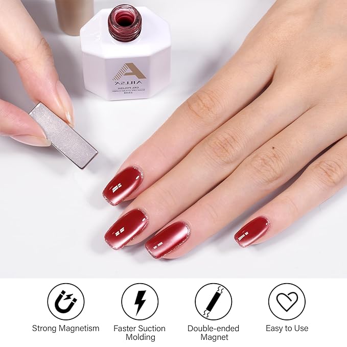 AILLSA Glass Cat Eye Gel Nail Polish, 15ml Red Glitter Jelly Sheer Gel Polish, Translucent Magnetic Shimmer Sparkle Nail Art U V Salon 0.5 OZ GF37