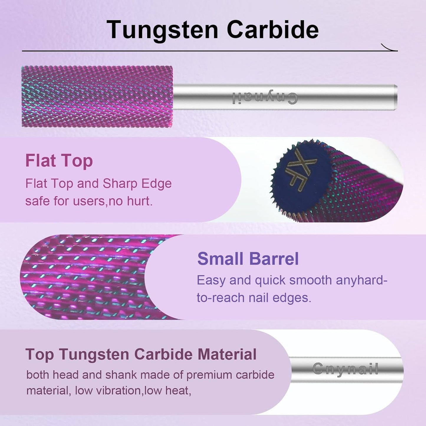 3/32" Small 5.35MM Barrel Bit Tungsten Carbide Nail Drill Bit Safety Bit for Gel & Acrylic Removal, 2- Way Rotating Efile Tip, Salon Electric File Accessory (XF Girt, Purple)