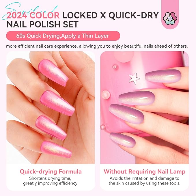 SAVILAND 6pcs Ombre Nail Polish Sets: Charm Pink Blue Gold Purple Pearl Summer Fingernail Polish Colors Air Quick Dry Nail Polish Plant-base Castor Oil Natural Nail Lacquer Women Home Manicure DIY