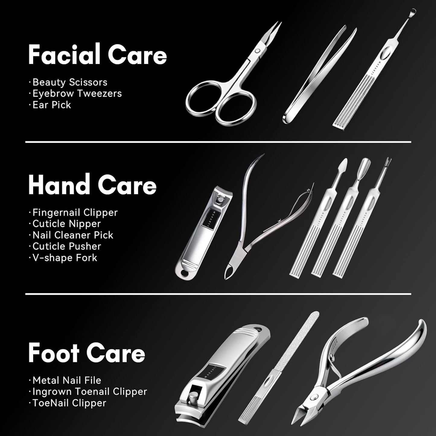 Makartt Manicure Kit: Professional Nail Care Clippers Set - 11 pcs Stainless Steel Tavel Women Men Fingernail Grooming Tool with Portable Black Leather Case