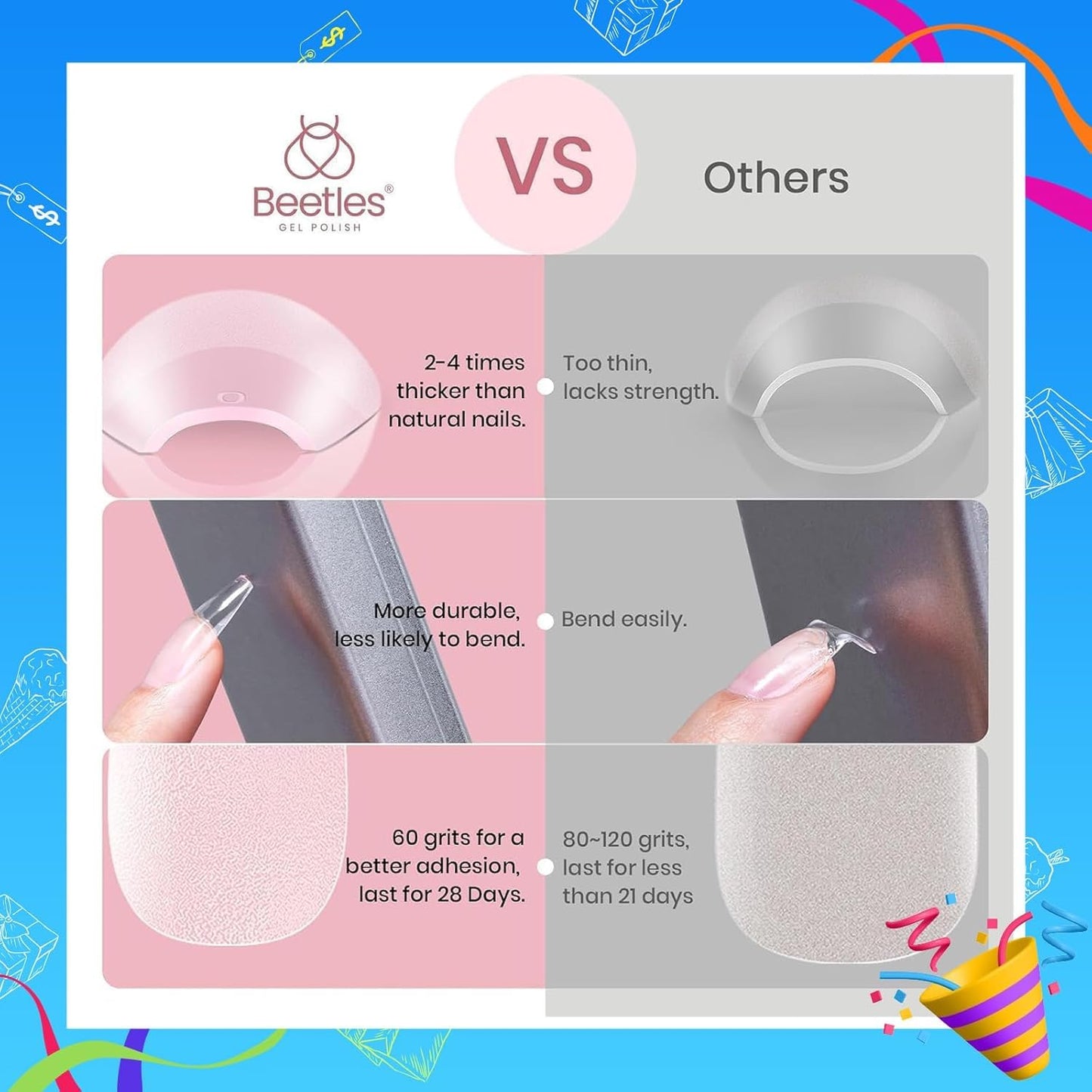 Beetles Gel Nail Tips Medium Coffin Etch X Nail Tips, 12 Sizes 288Pcs Pre Shaped Half Matte Press On Nails Full Cover False Nails for Pastel Spring Nails Acrylic Fake Nails Nail Extensions Kit