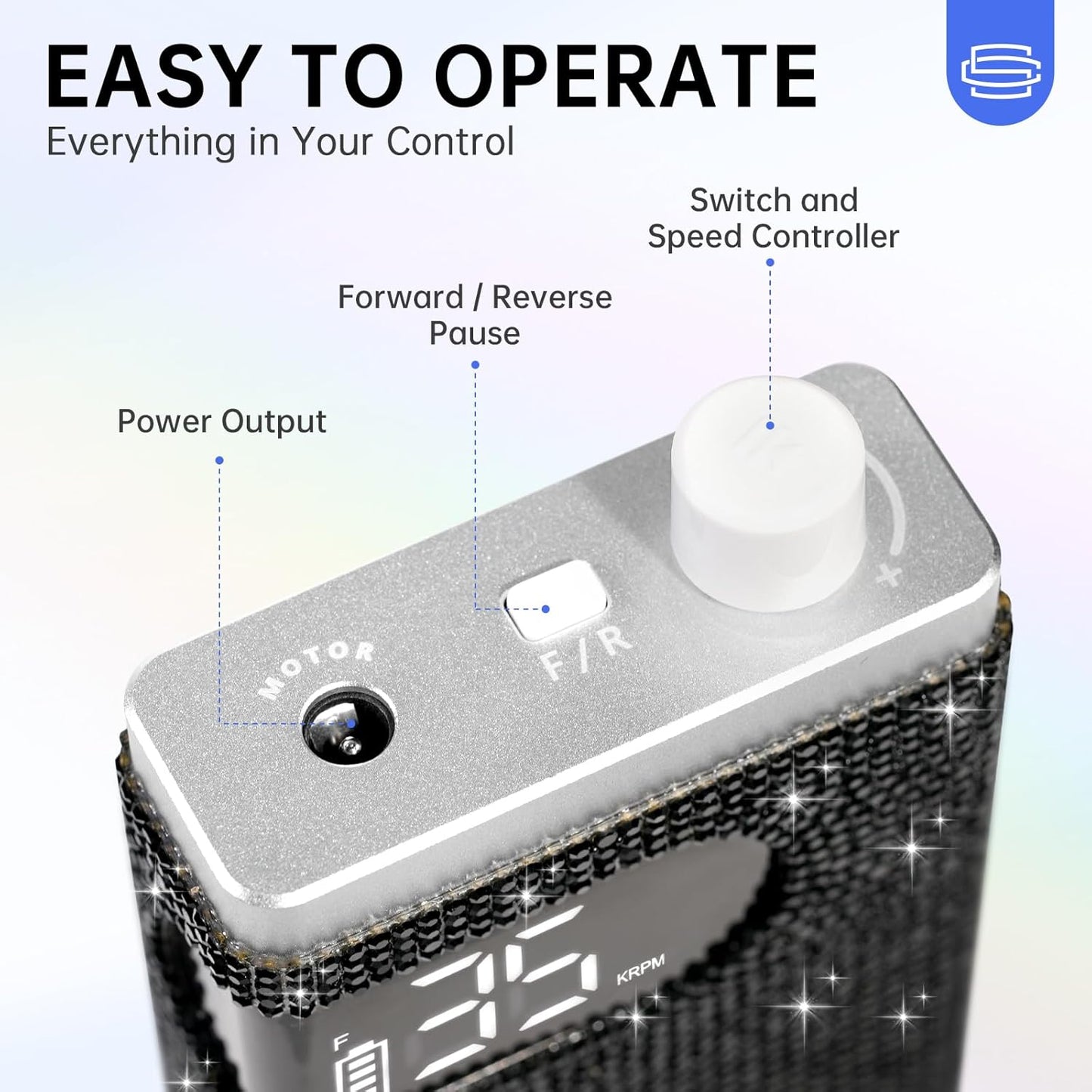 Rechargeable 35000RPM Nail Drill Sparkling Portable Professional Electric Nail File for Acrylic/Gel Nails Professional Nail Tools for Manicure Pedicure, Black Diamond