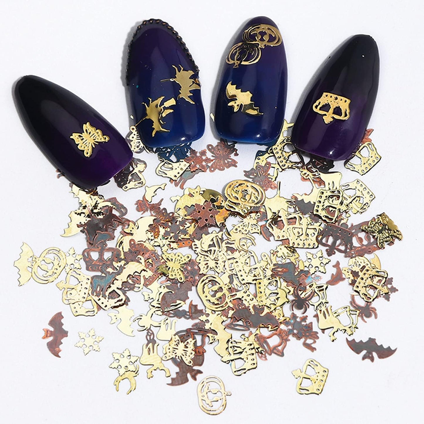 Halloween Nail Art Glitter 3D Nail Sequins, Holographic Day of The Dead Laser Sparkly Flakes Design, Bat Witch Pumpkin Elk Snowflake Nail Decoration for Nail Stickers, Holiday Nail Supplies (3 Boxes)