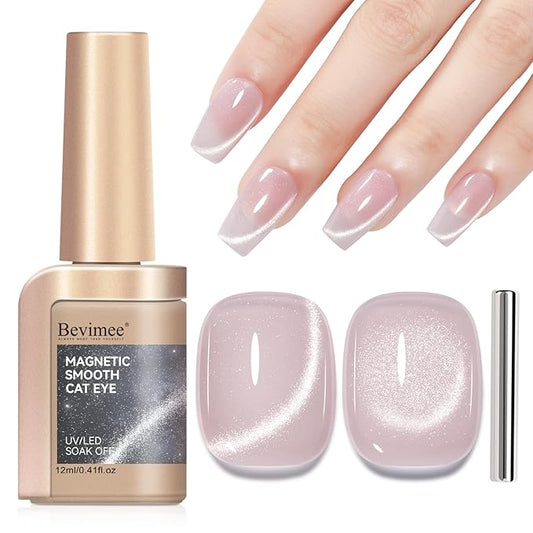 Cat Eye Gel Nail Polish, Nude Moonlight Cat Eye Nails with Magnet Stick For Holographic Shimmer Cateye Glitter Effect UV Nail Art Manicure Salon DIY Home
