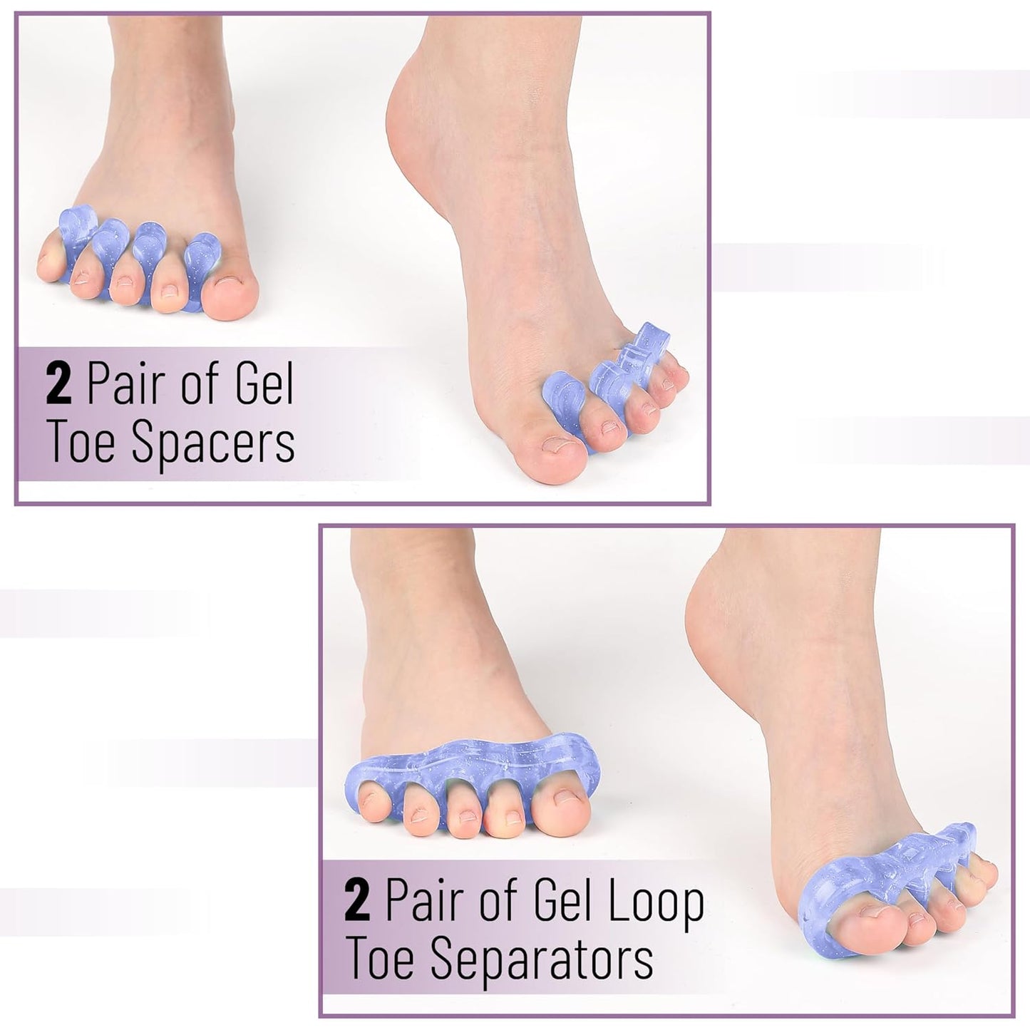 Dr. JK- ToePal Gel Toe Separator, 4 Pairs, Toe Spacers, Bunion Corrector, Blue & Purple, Christmas Gifts