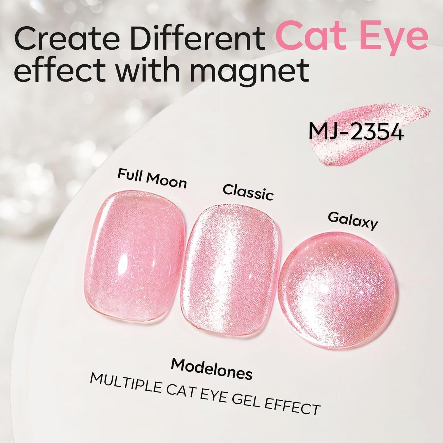 modelones Cat Eye Gel Nail Polish, Pink Glassy 9D Cateye with Magnet Shimmer Soak Off Reflective Translucent Gel Magnetic Top Coat Nail Polish for Women Girl 15 ML