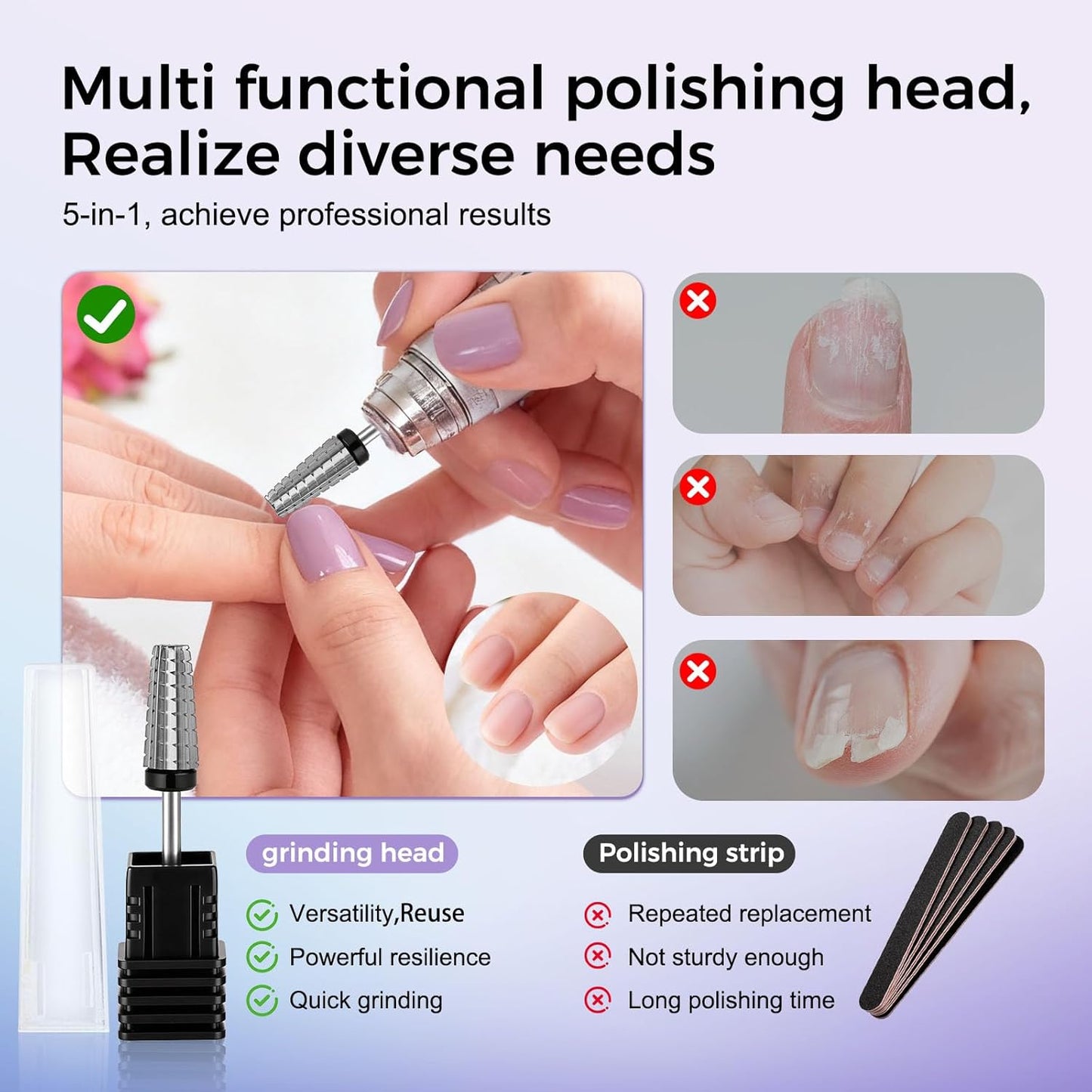 Fantexy 5 in 1 Nail Drill Bits,Professional 3/32" Shank Tungsten Steel Bits for Acrylic Nails,Manicure,Nail Art,Drill Machine,Both Left and Right Handed - Two Way Rotate Use (Extra Coarse - XC)