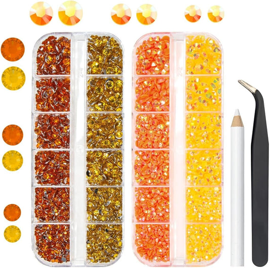 Orange Yellow Jelly Resin Rhinestones Bulk for Crafting 3mm 4mm 5mm Flatback Crystal Stones Non-Hotfix Gems Diamonds Charms Supplies for Nails Eyes Face Makeup DIY Crafts Mugs Tumblers Bottles