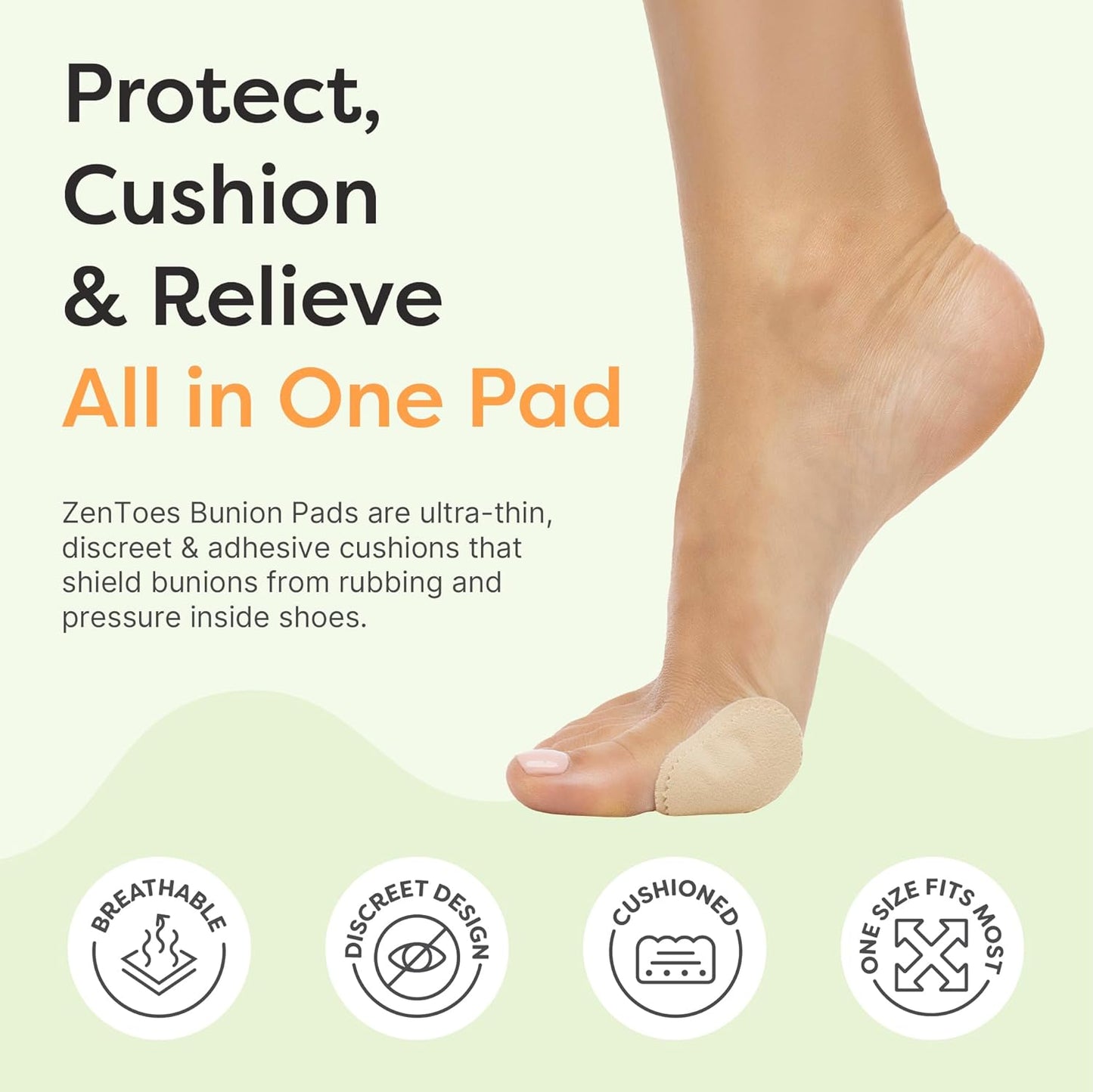 ZenToes Bunion Pads, Adhesive Bunion Cushions for Waterproof Protection, 48 Count