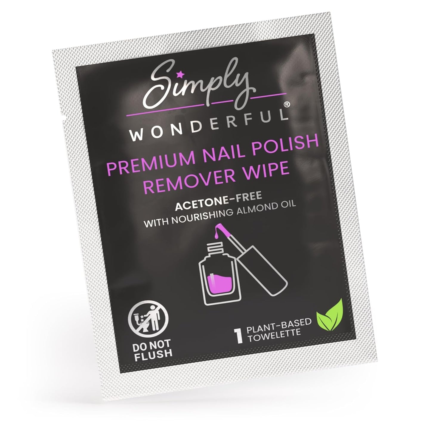 Simply Wonderful Lint Free Nail Polish Remover Wipes, Acetone-Free, Enriched with Nourishing Almond Oil, Plant-Based Nail Polish Remover Pads, 100 Individually Wrapped Nail Polish Wipes