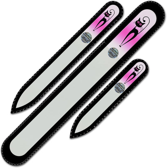 Mont Bleu Set of 3 Cats Crystal Nail Files Hand Decorated with Crystals from Swarovski® | Hand Made, Czech Tempered Glass, Lifetime Guaranty, Glass Nail Files for Natural Nails