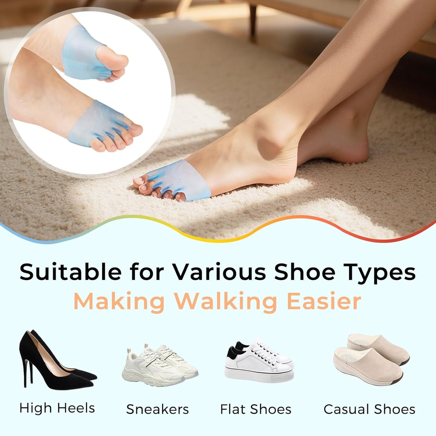 Silicone Toe Separators for Women & Men, 4 Packs Toe Separators Bunion Corrector Cushion, Breathable Soft and Comfortable Gel Foot Cushions, Multiple Colors (4 Pairs)