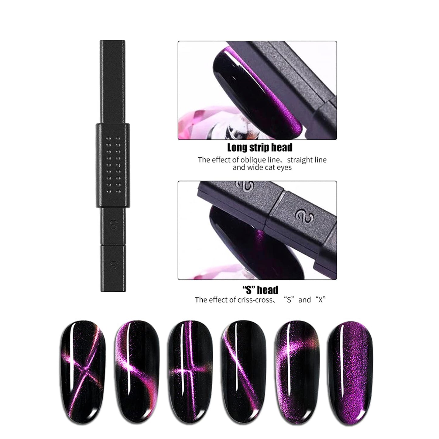 JERCLITY 5 Pieces Nail Magnet Stick Cat Eye Tool Multi-Function Board 3D Magnetic Wand Strong Stick for Cat Eye Gel Polish DIY Nail Art