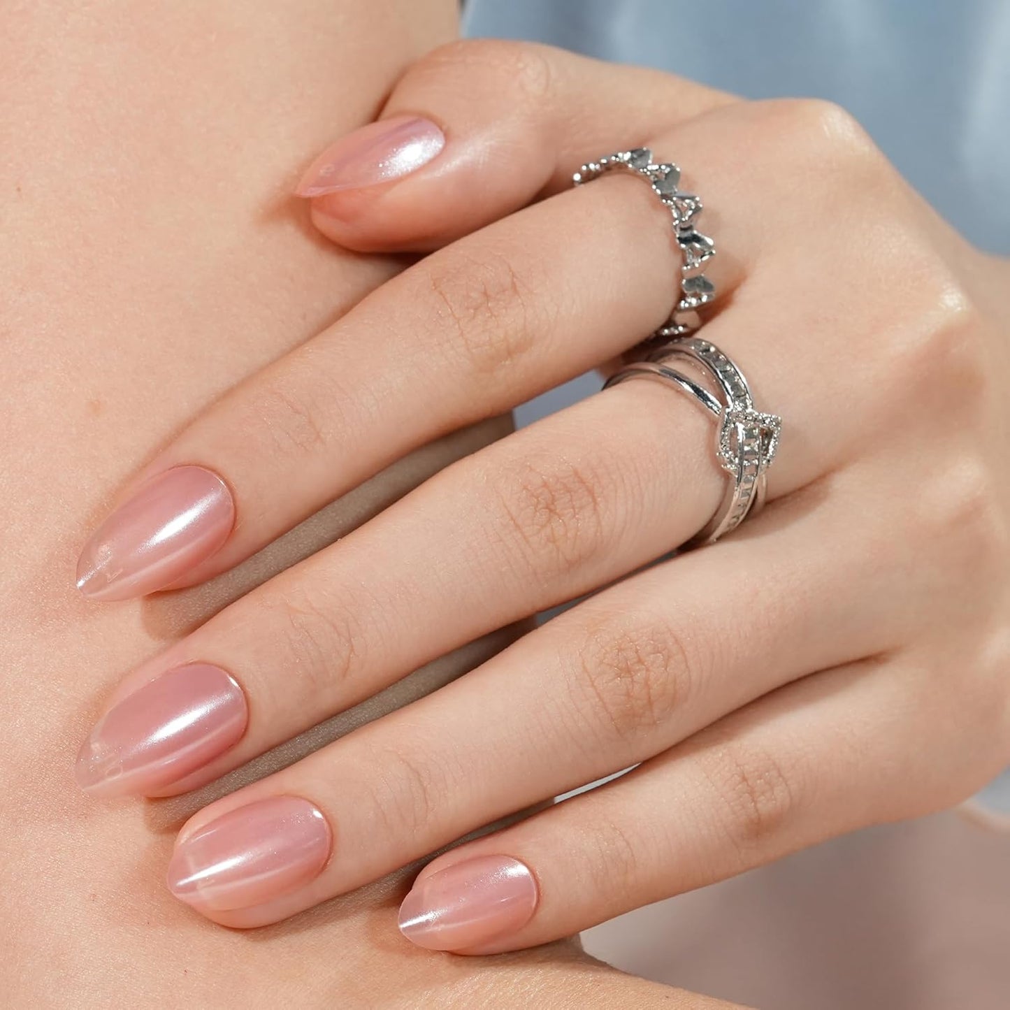Press On Nails - Short Almond Nails, 160Pcs Acrylic Nails, Fake Nail Tips for DIY Nail Art, Soft Gel Nails, Pink, 16 Size