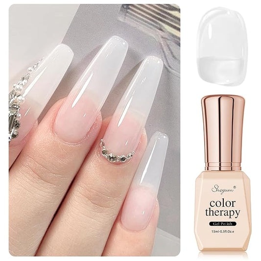Sheer Milky White Gel Nail Polish,15ml Natural Jelly Nude Gel Polish Color Soak Off UV LED Nail Art Starter Manicure Salon DIY at Home X01