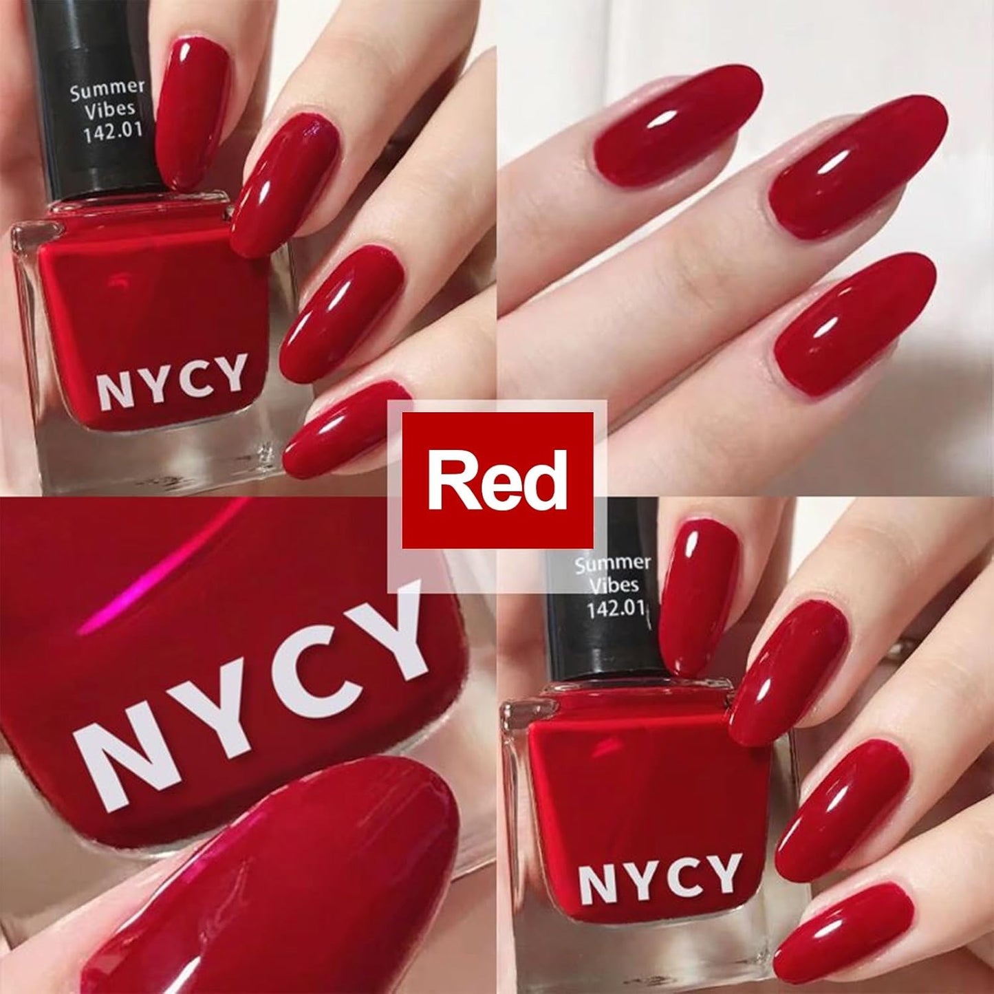 COSMOO 13ml Red Quick Dry Nail Polish, Red Vegan Chip-Resistant Long-Lasting Nail Lacquer for Nail Art Varnish, 0.43 fl oz