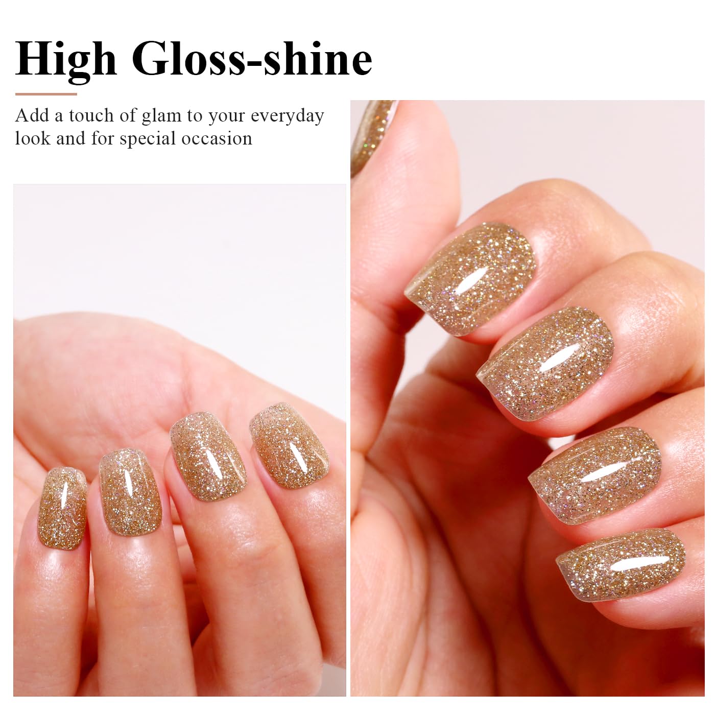 Imtiti Champagne Gold Glitter Gel Polish, LED U V Soak Off Shimmer Sparkle Nail Gel Polish DIY Nail Art Starter Kit for Women Girls 10ML