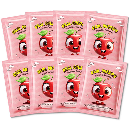8 PCS Real Hydrating Nature Face Masks Skincare, Hyaluronic Acid, Vitamin C and E, Chamomile, Korean Beauty Essence Facial Paper Sheet Mask for Skin Care Moisturizing (Cherry)