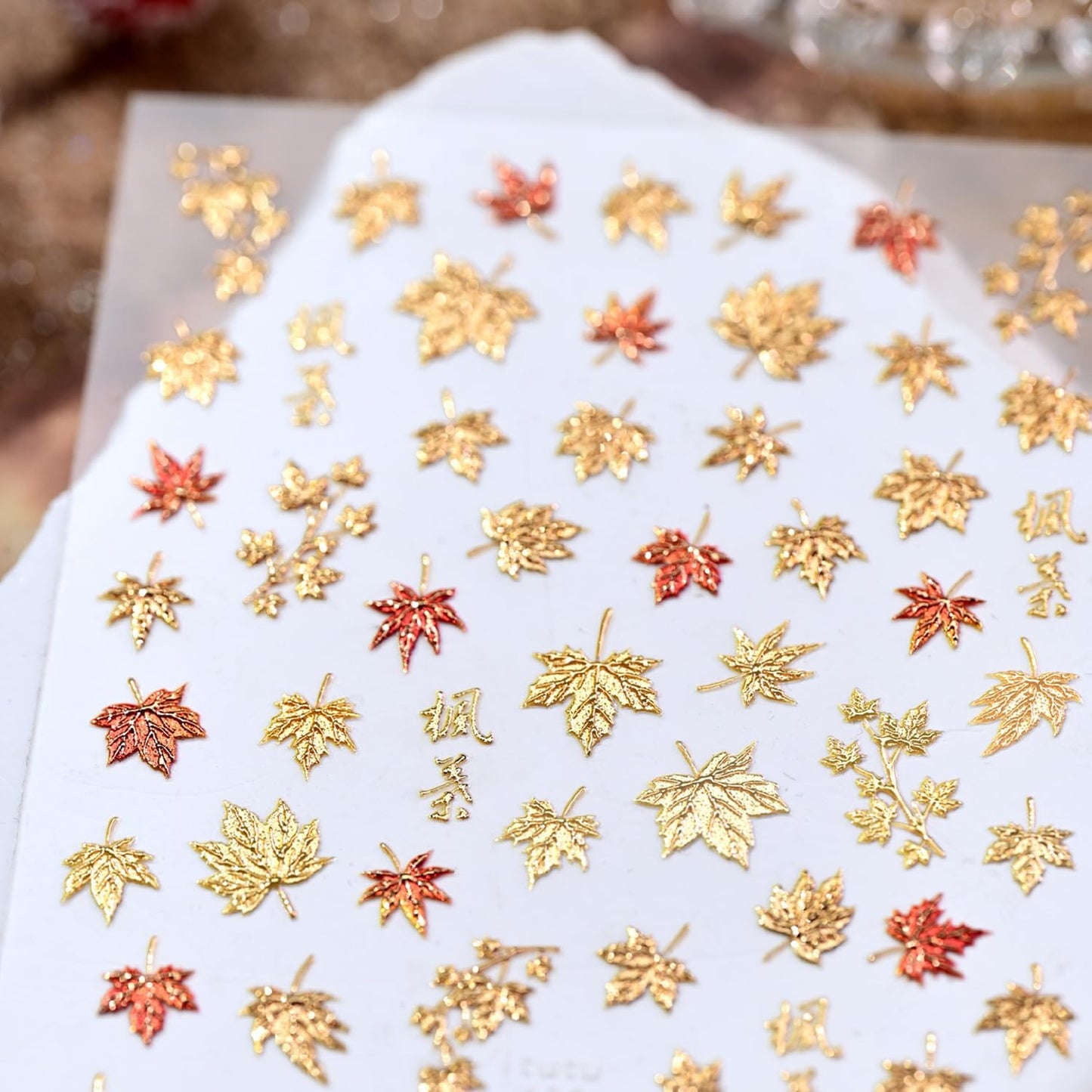 1 Sheets Thanksgiving Nail Stickers for Nails Art Autumn Maple Leaf Nail Decals 5D Self-Adhesive Red Gold Embossed Maple Leaves Nail Decoration Shiny Fall Nail Art Stickers for Women Nail Designs