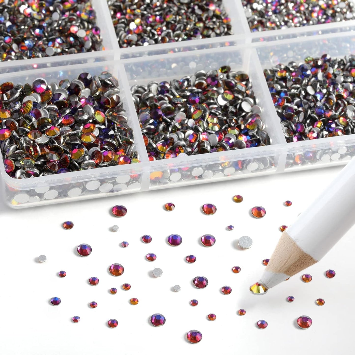 Beadsland 7200pcs Flatback Rhinestones,Blue Rhinestone Nail Gems Round Crystal Rhinestones for Crafts,Mixed 6 Sizes with Wax Pencil Kit, SS3-SS10,Blue Volcano